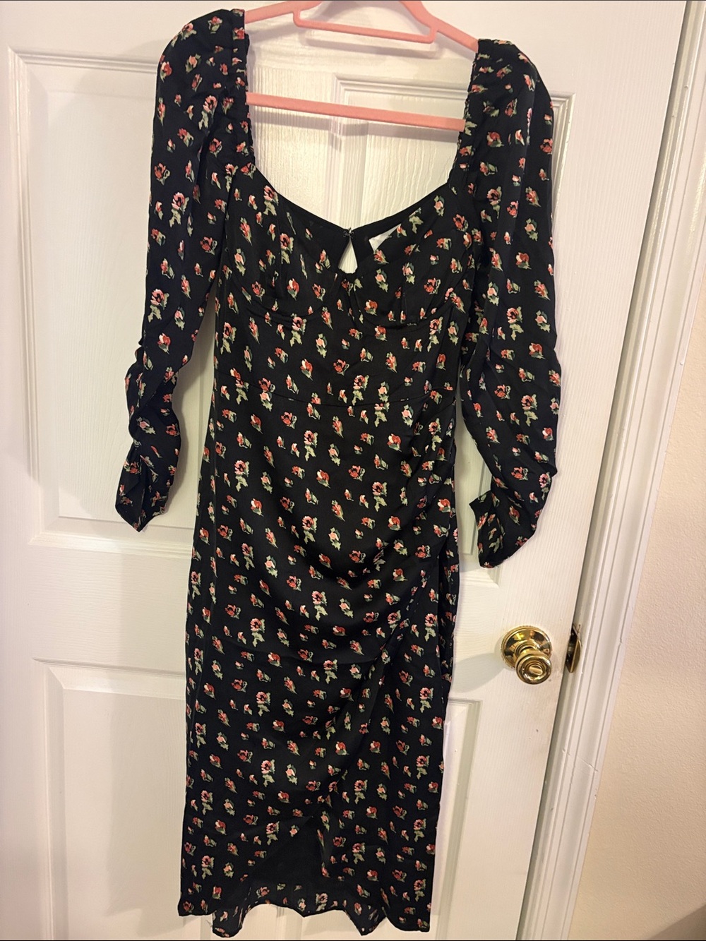 ASTR Black Pink Floral Midi Dress M Zipper Needs Repair